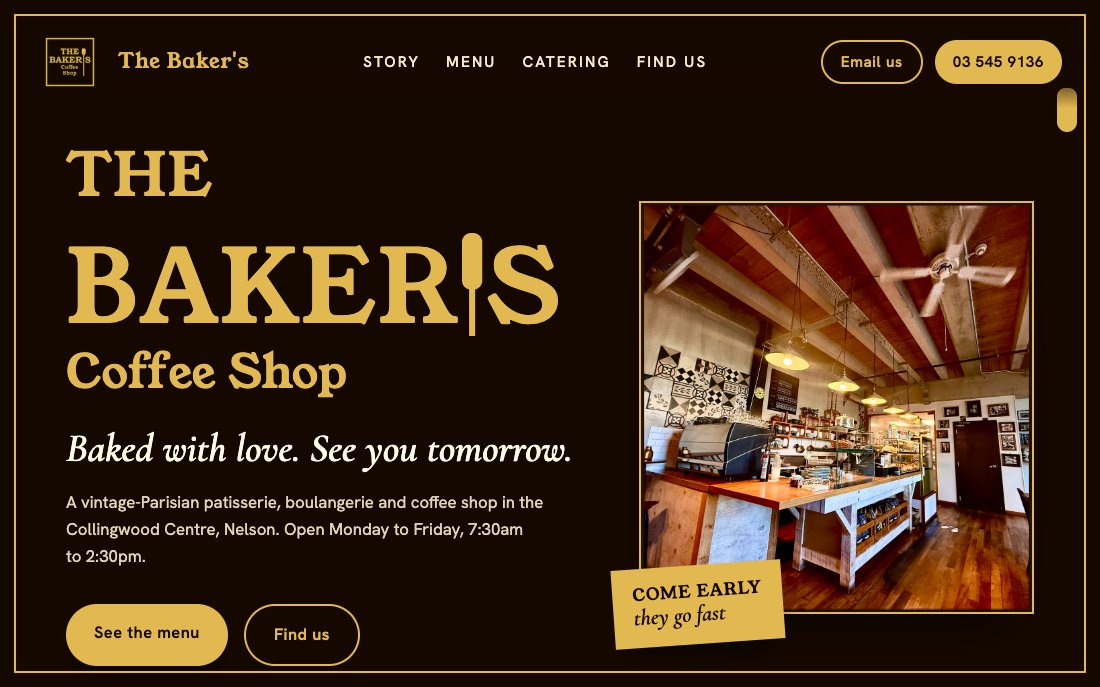 The Baker's Coffee Shop homepage hero