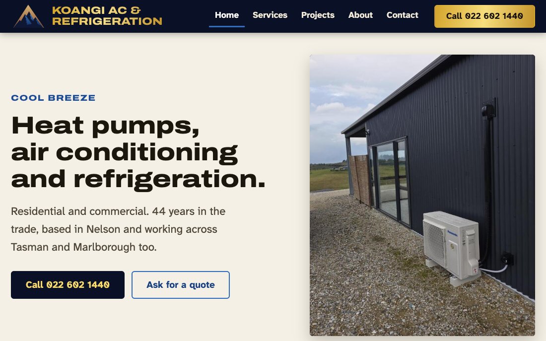 Koangi AC and Refrigeration homepage hero